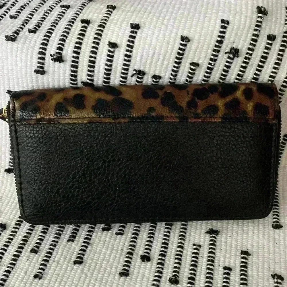 Women’s Black Animal Print Wallet Embellished with a gold design on front